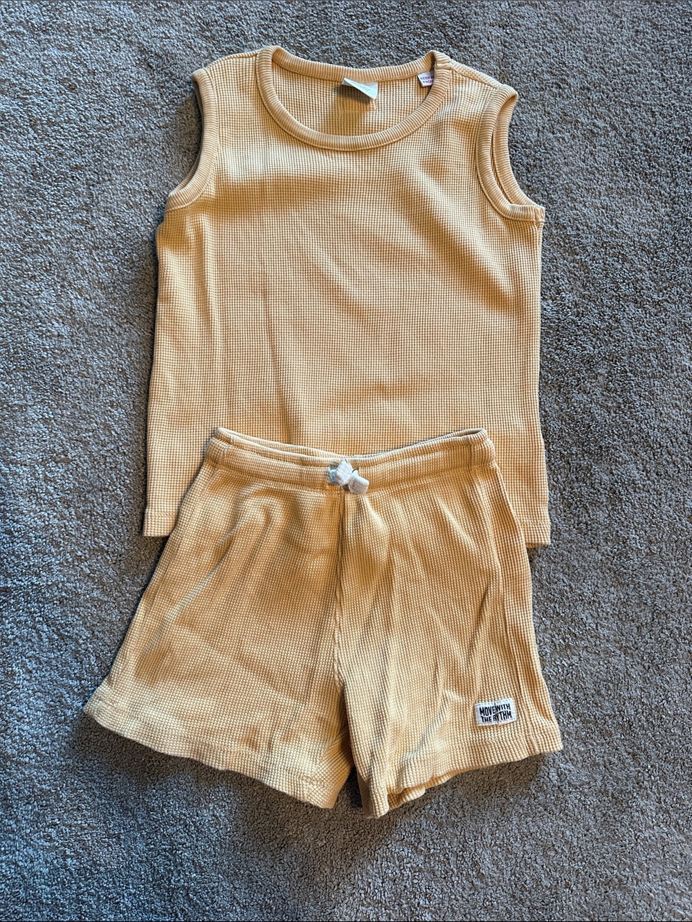 Zara Kids Waffle Tank and Shorts Set - Mustard Yellow
